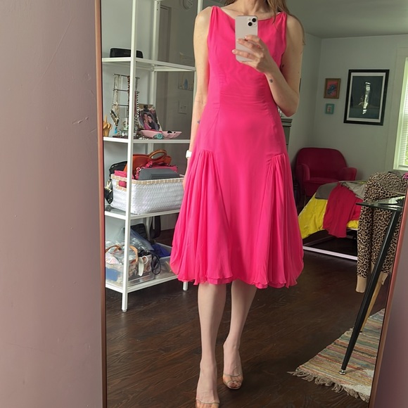 Vintage 1930s shocking pink chiffon cocktail dress. Handmade/couture. Size XS - Picture 3 of 15